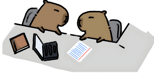 Two capybaras working at a desk